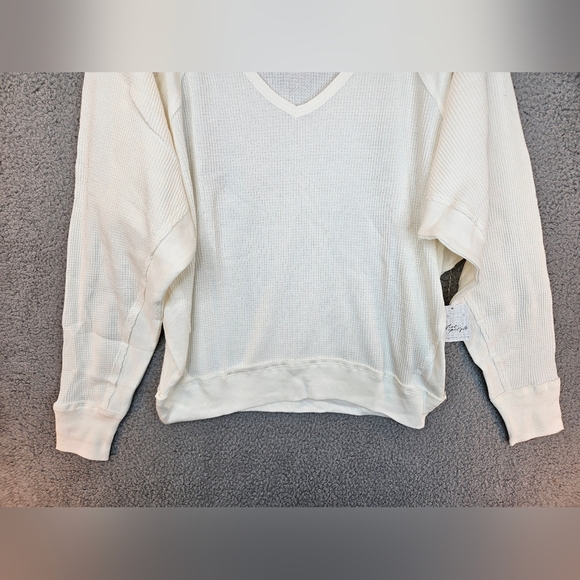 Free People Womens Santa Clara Thermal Top Sz M Ivory Ribbed Dolman Casual - Picture 4 of 12